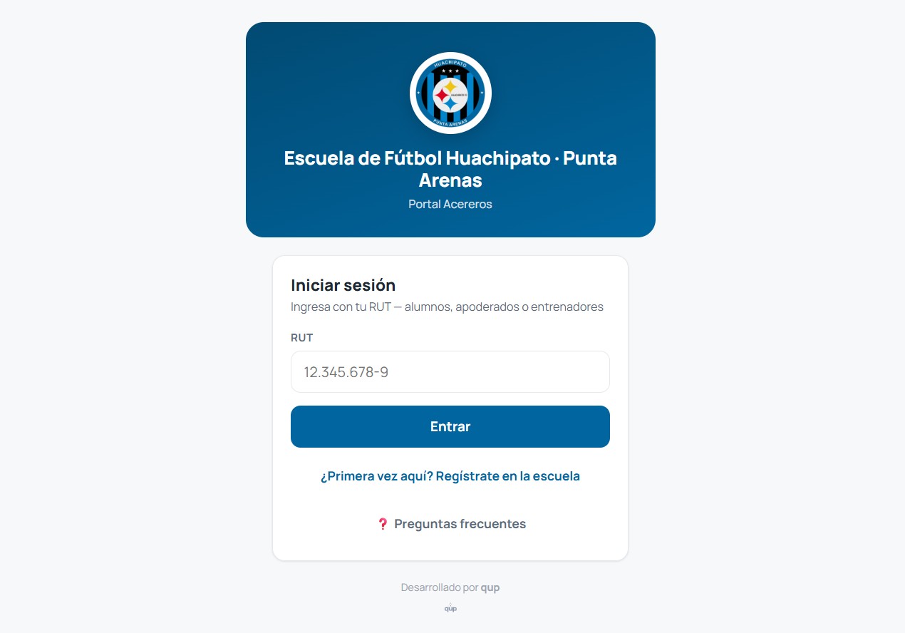 Portal Acereros — inicio de sesión con RUT